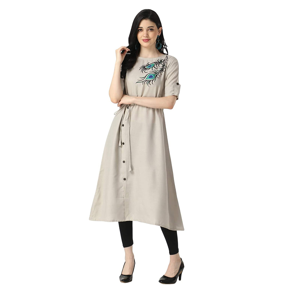 Designer Slub Rayon Fully Stitched Anarkali Kurti